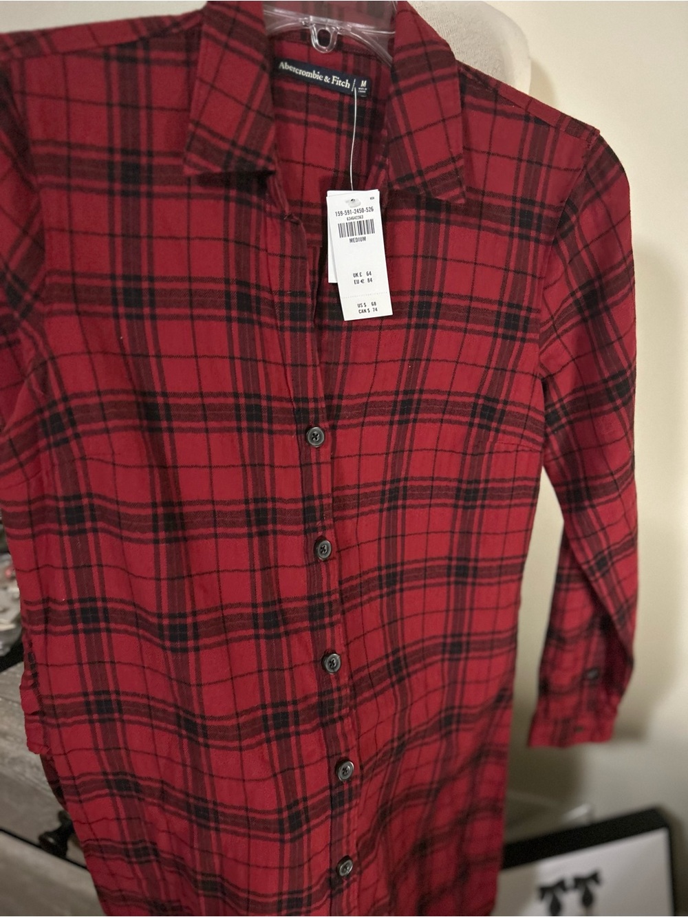 Abercrombie & Fitch Red and Black Plaid Button-Down Shirt